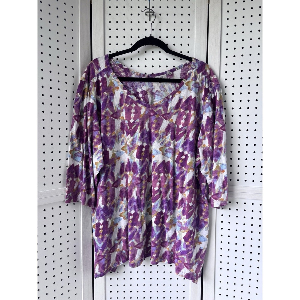 LOGO Lori Goldstein Half Short SLV V Neck Cotton Tunic Tee Shirt Women's 2X